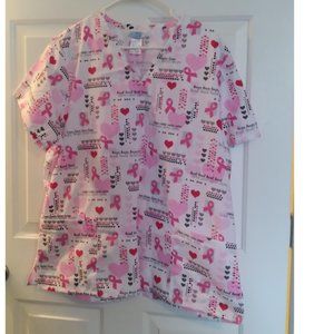 NWOT Women's Scrub Top October Breast Cancer Nursing Medical Dental-fields XL